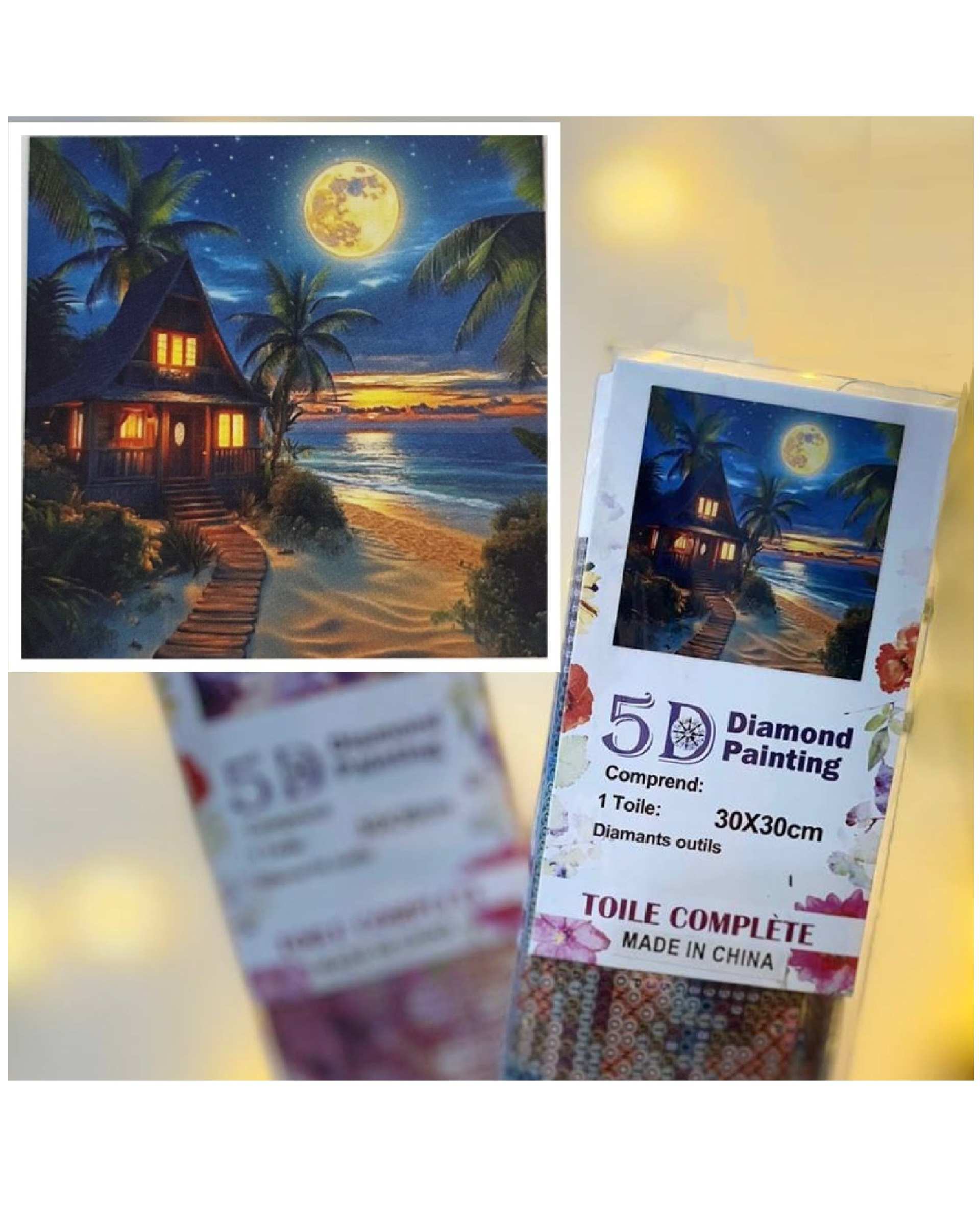 بازی آموزشی تابلو نقاشی الماسی بزرگسال پنج بعدی 5D diamond painting مدل moonlight