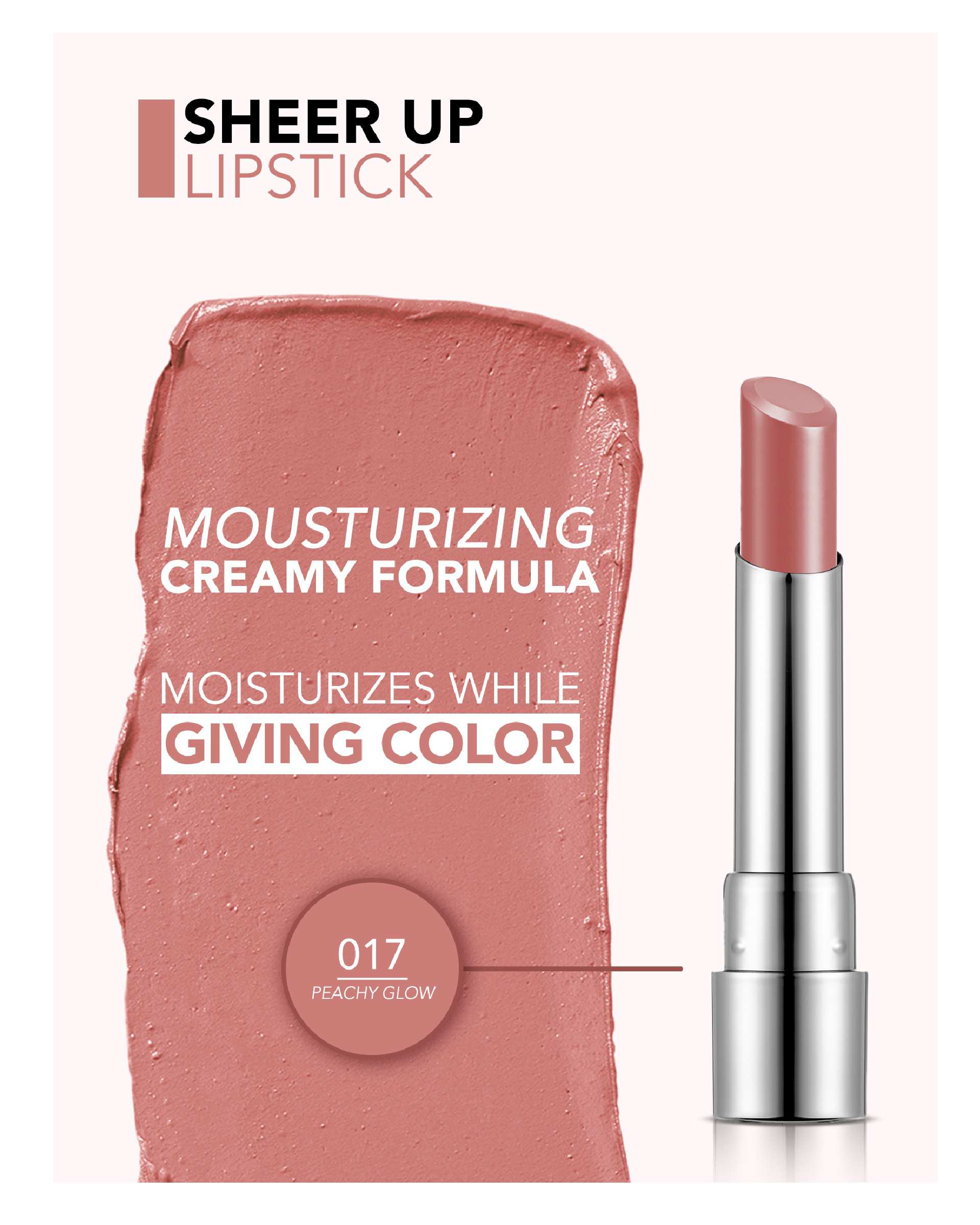 رژ لب جامد فلورمار FLORMAR مدل شیرآپ SHEER UP شماره 017 Peachy Glow
