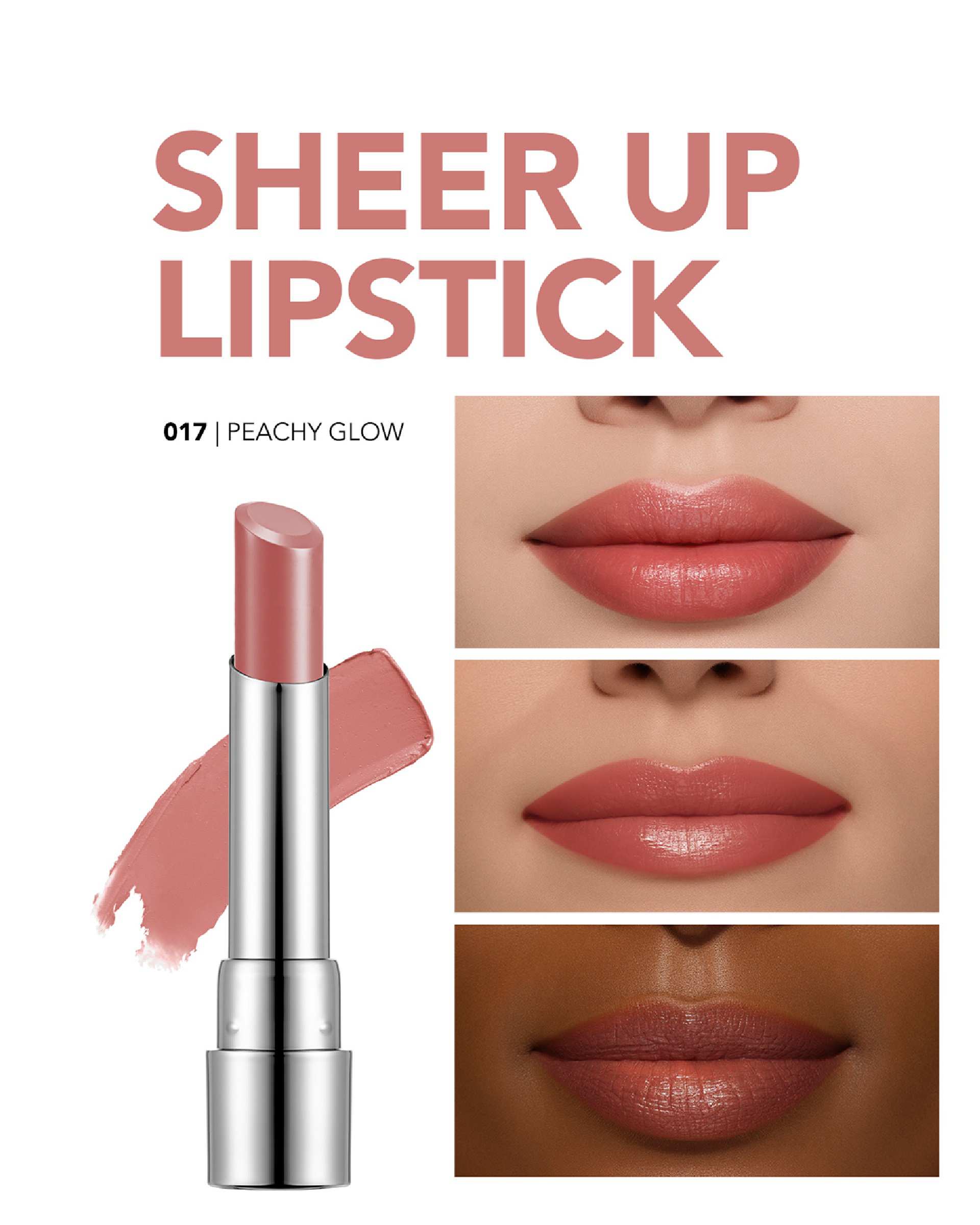 رژ لب جامد فلورمار FLORMAR مدل شیرآپ SHEER UP شماره 017 Peachy Glow