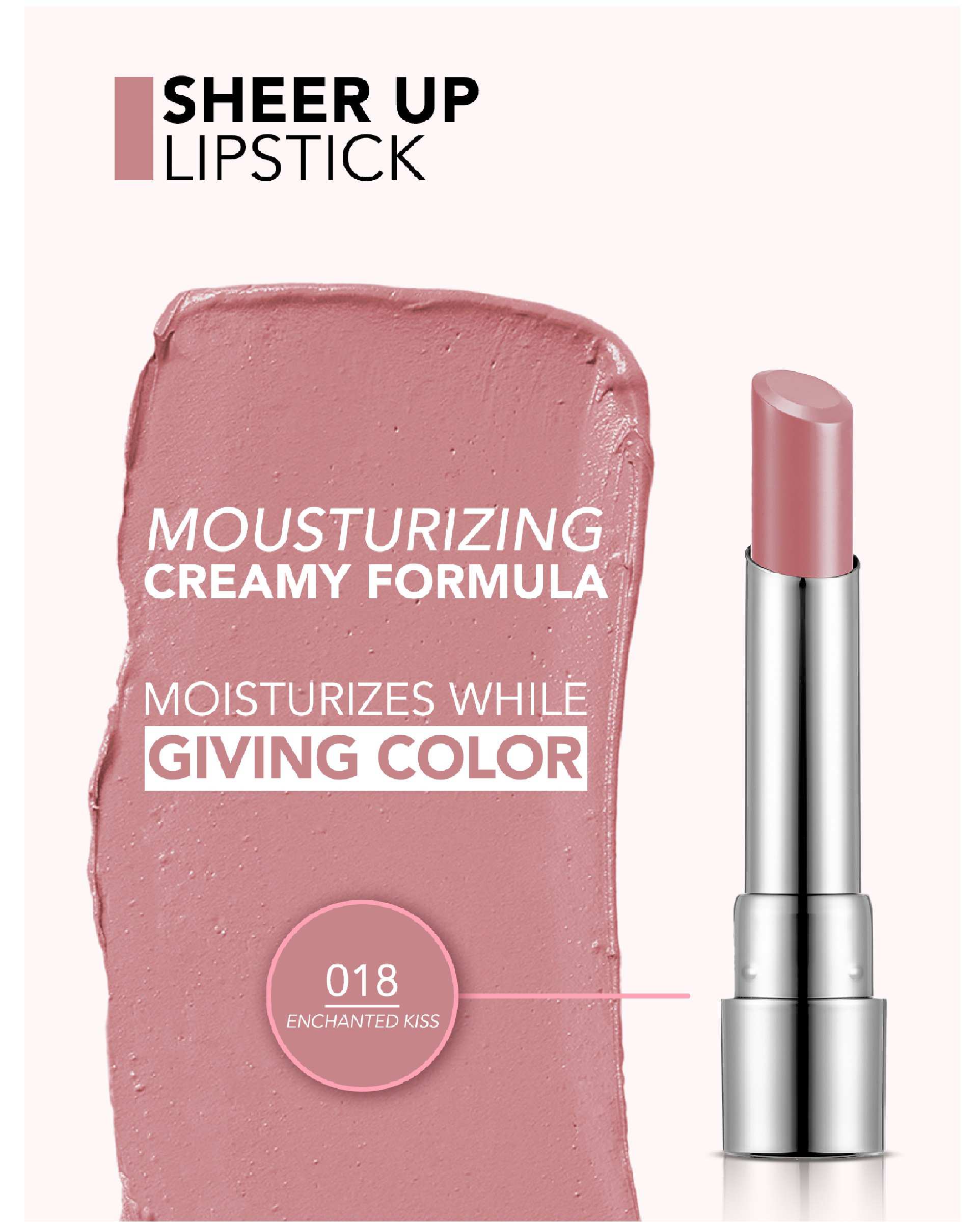 رژ لب جامد فلورمار FLORMAR مدل شیرآپ SHEER UP شماره 018 Enchanted Kiss