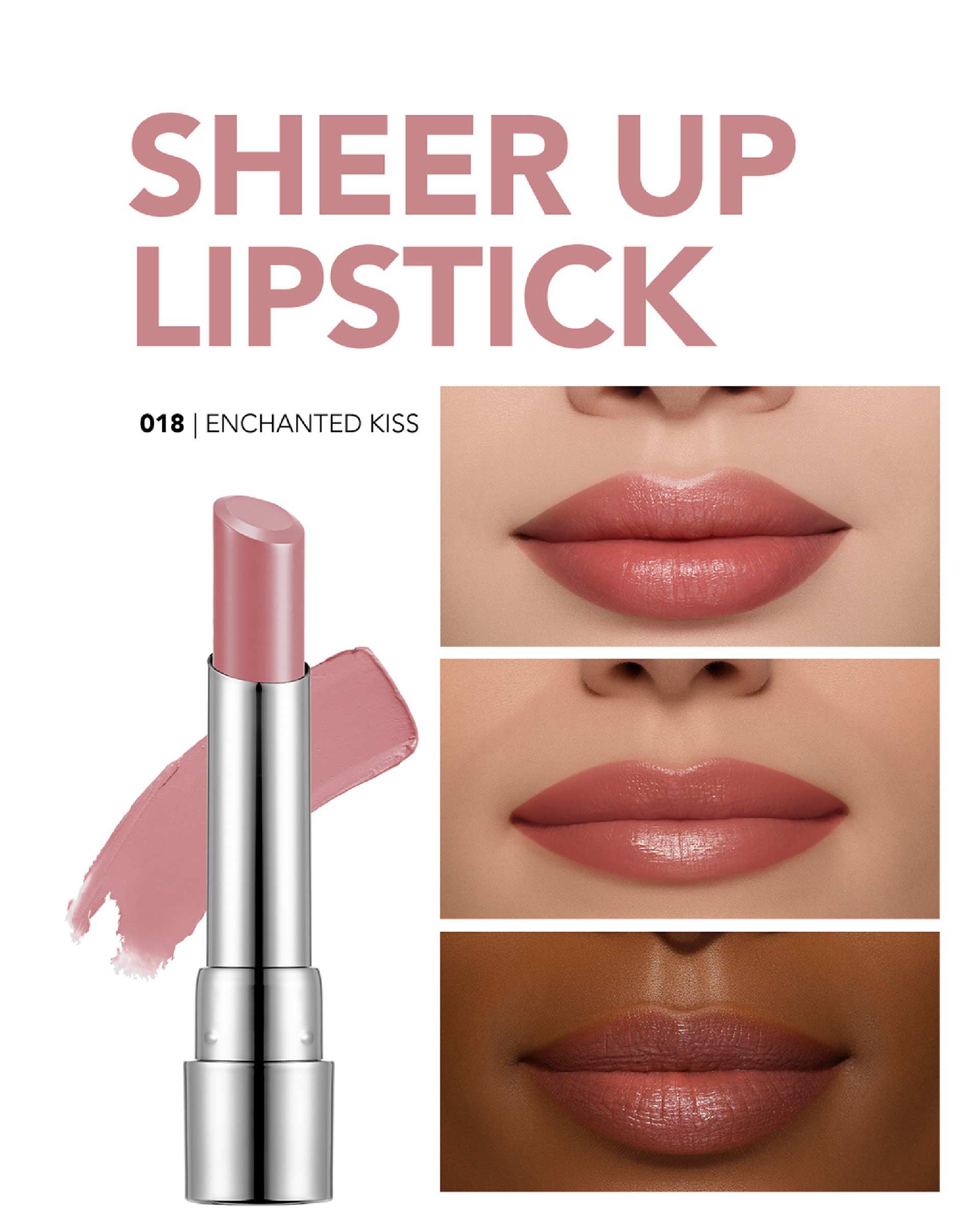 رژ لب جامد فلورمار FLORMAR مدل شیرآپ SHEER UP شماره 018 Enchanted Kiss