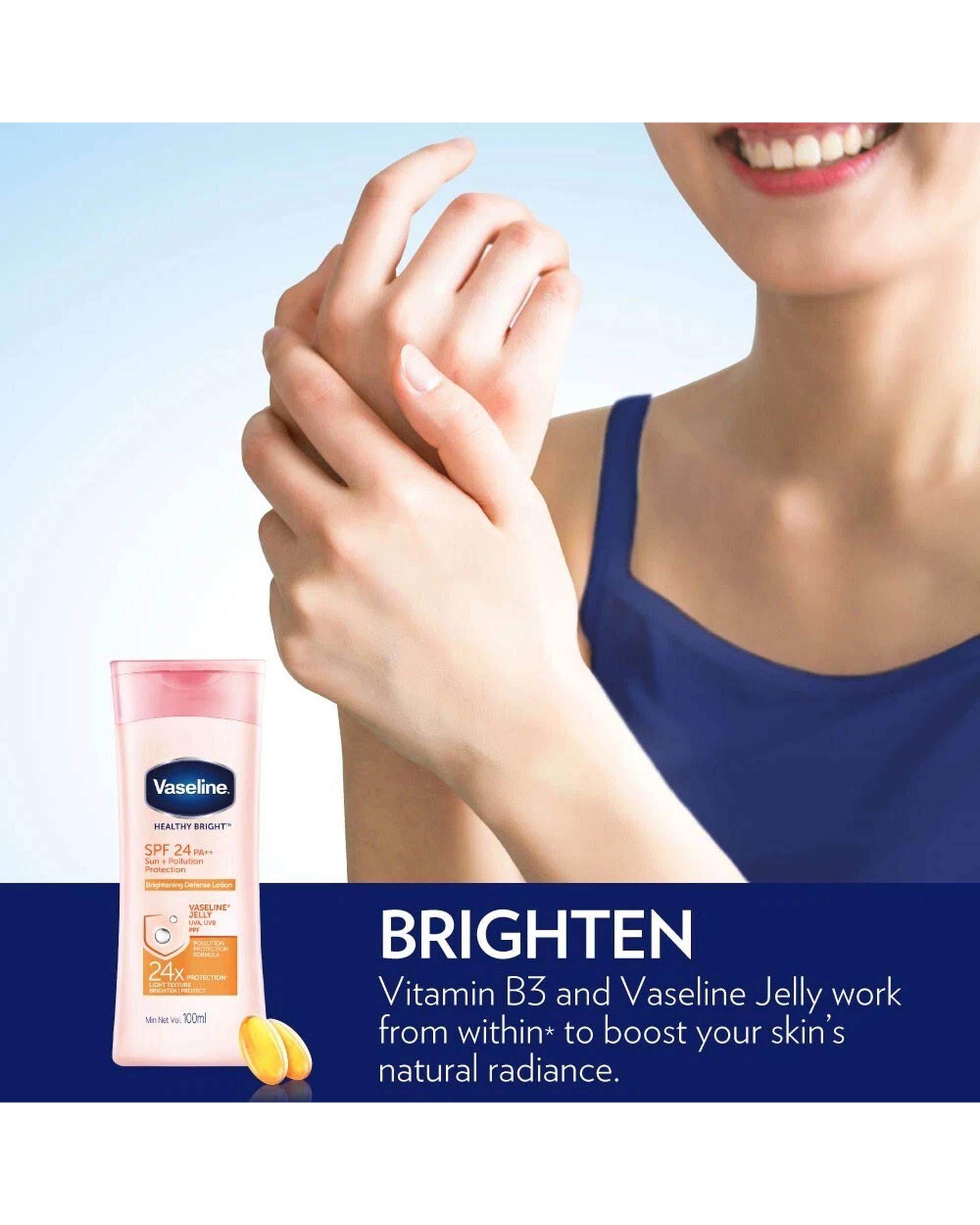 لوسیون بدن ضد آفتاب وازلین Vaseline مدل Healthy Bright Sun + Pollution Protection SPF24 حجم 100 میلی لیتر