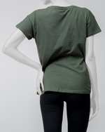 تی شرت زنانه یقه گرد نخی سبز تیره Moodo
