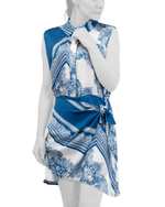 لباس مجلسی زنانه مدل 305105 آبی سفید گردیه 