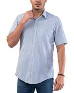 پیراهن مردانه آستین کوتاه آبی سفید راه راه اگزیتکس