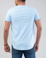 تی شرت مردانه نخی یقه گرد آبی روشن اگزیتکس