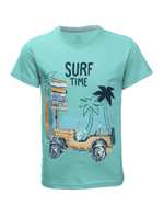 تی شرت پسرانه نخی سبز هلکا طرح Surf Time 