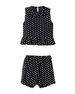 ست تاپ و شلوارک نوزادی دخترانه مشکی سفید خال خالی پنبه سان Panbesan