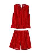 ست تاپ و شلوارک نوزادی دخترانه قرمز مشکی خال خالی پنبه سان Panbesan