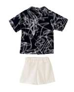 ست پیراهن آستین کوتاه و شلوارک پسرانه سرمه ای سفید پنبه سان Panbesan مدل Cubsisme